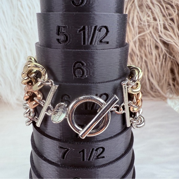 Beautiful, silvertone goldtone rose tone, tricolored, chunky chain bracelet - Picture 5 of 9